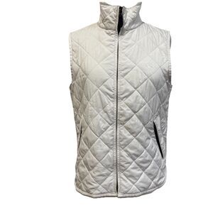 Polo Ralph Lauren Vest Womens Medium Ivory Quilted Full Zip Pockets Zip Pockets